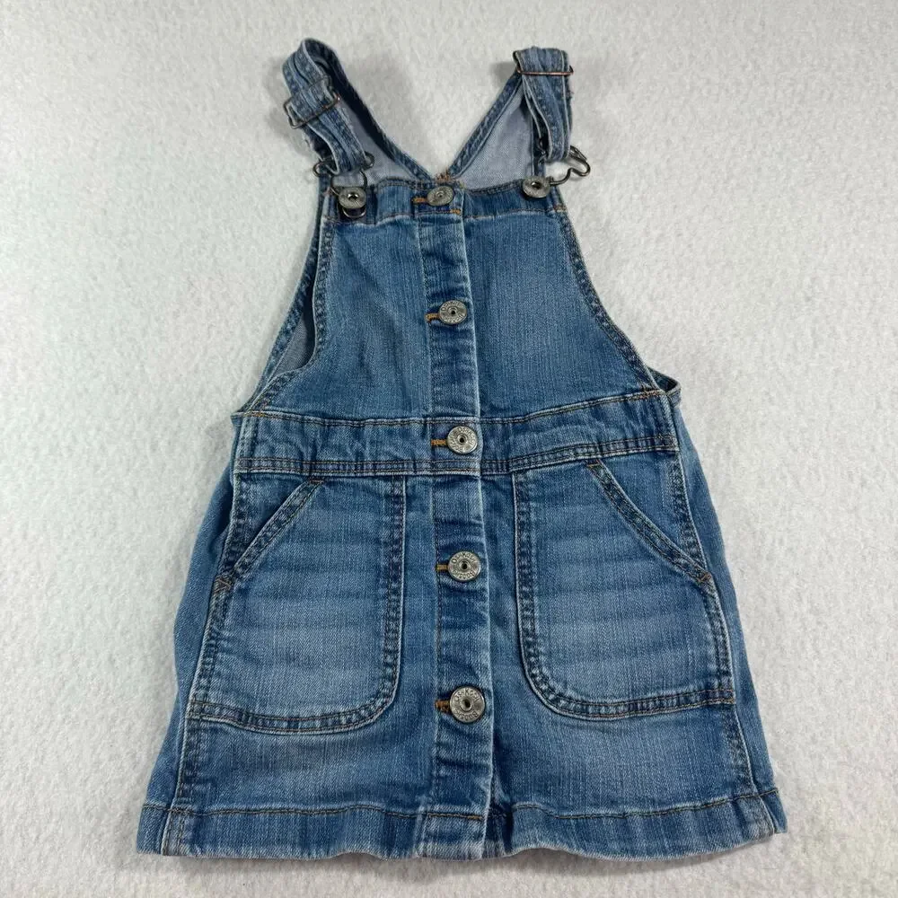 OshKosh B'Gosh 3T/3A Toddle Jean Overall Dress Snap front Buttons Osh Kosh
